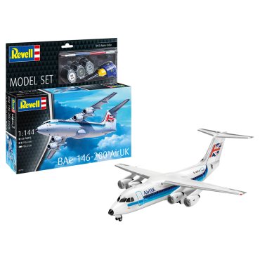 KIT PARA MONTAR REVELL MODEL SET BAE 146-200 AIRUK 1/144 63 PEÇAS COMPLETO COM TINTAS COLA E PINCEL REV 63791